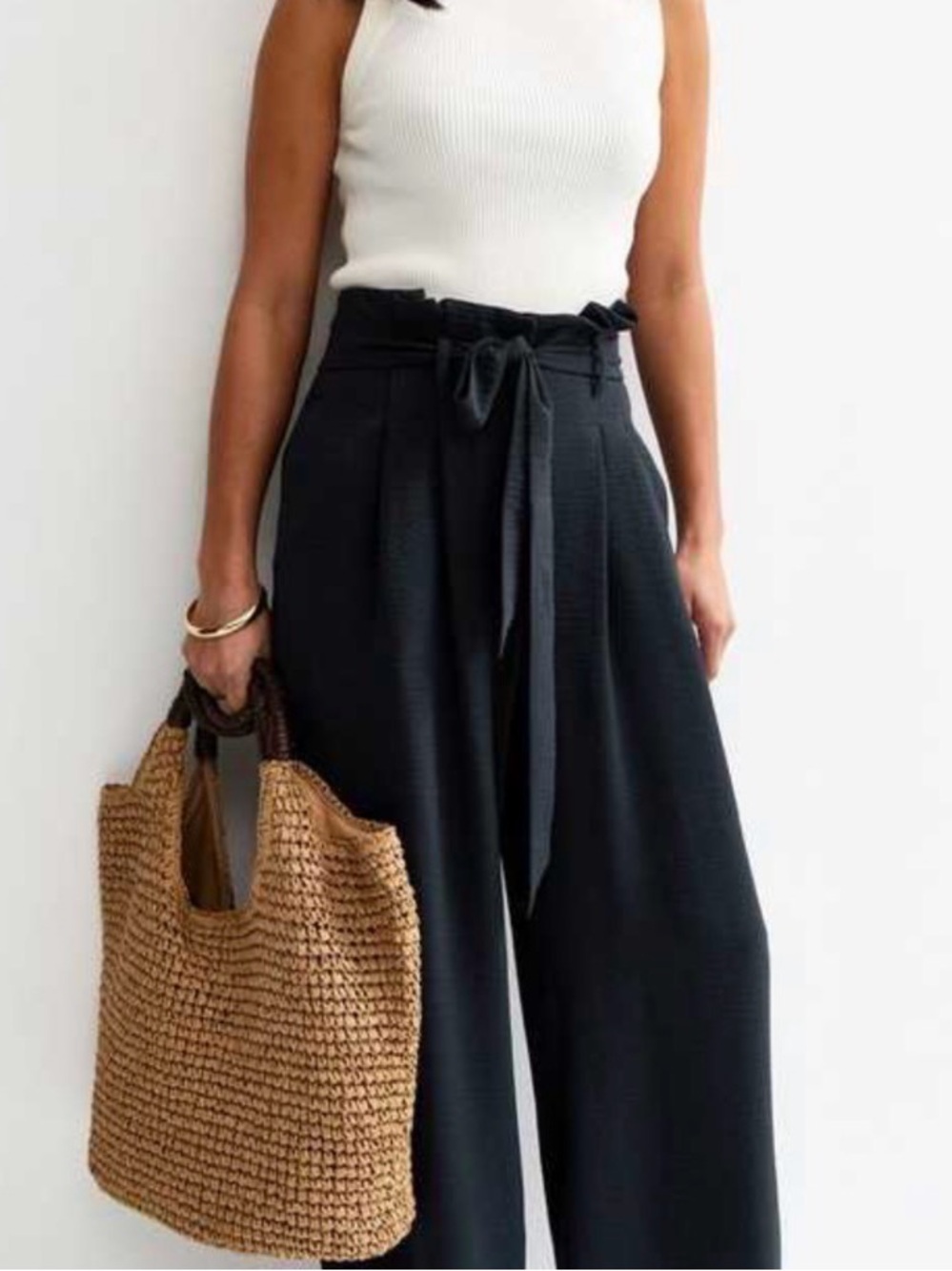 Ann Taylor Navy Paperbag Waist Pants with Tie